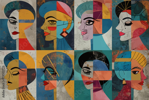 Faces of Diversity: A Collection of Portraits in Colorful Abstract Art