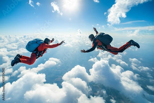 Obraz na płótnie Two Skydivers Falling Through the Clouds