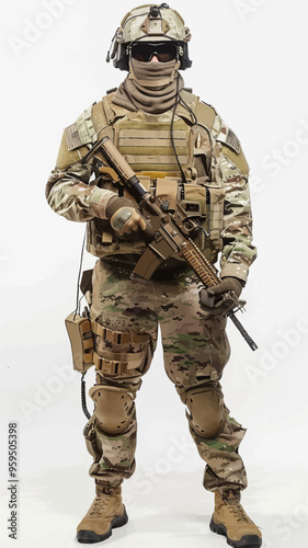 Military Camouflage Uniform with Gun and Sword, Soldier Preparedness