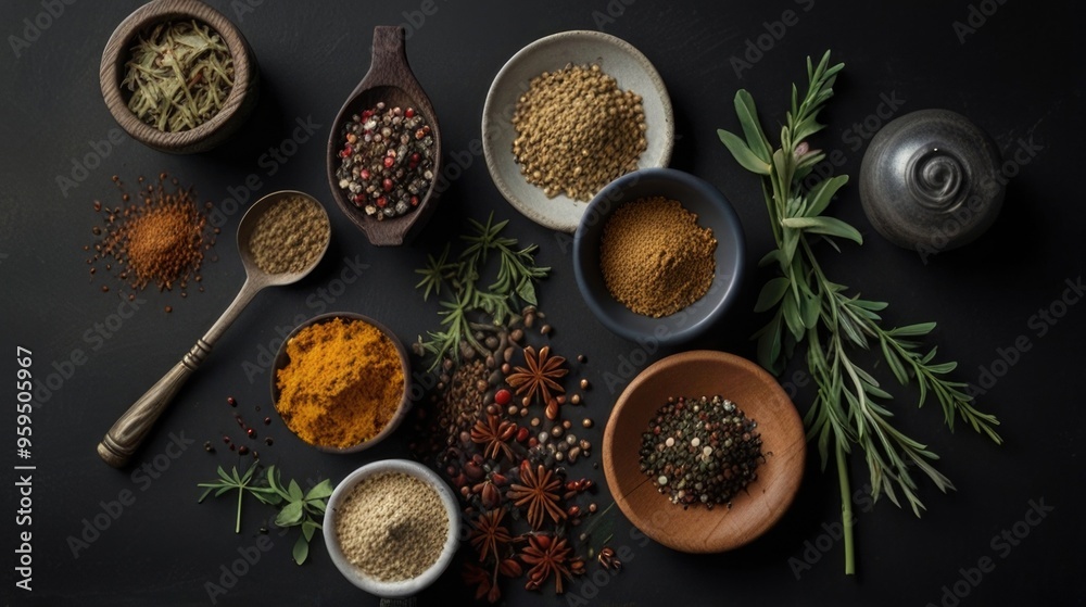 Flat lay herbs and spices Flat lay herbs and spices