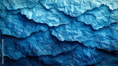 Wallpaper Mural Paper Wave: Abstract Art of Blue Origami Torontodigital.ca