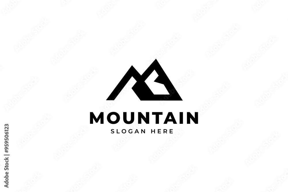 Mountain Logo with M Letter Mark in black color flat vector design style Mountain Logo with M Letter Mark in black color flat vector design style