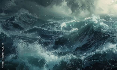 Rough Ocean Waves Crashing