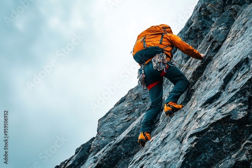 Hiker climbing a steep mountain