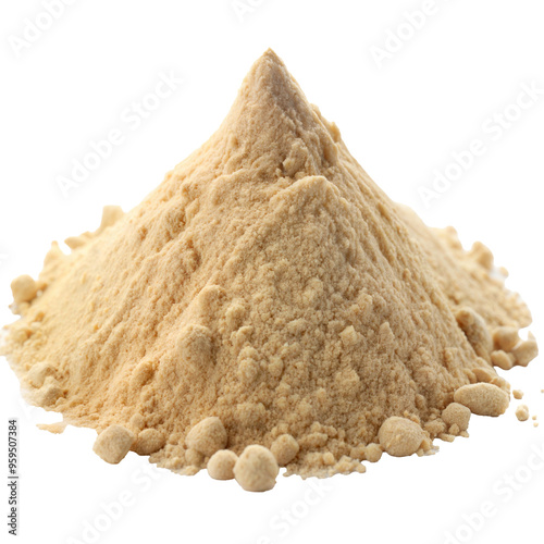 Ashwagandha Powder Pile cut out. isolated on transparent background. Copy space.