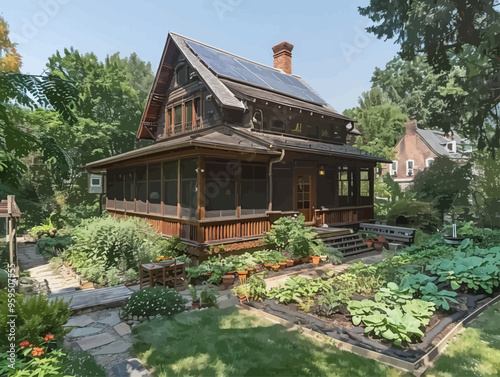 Solar-Powered Eco-Friendly Home with Garden and Patio