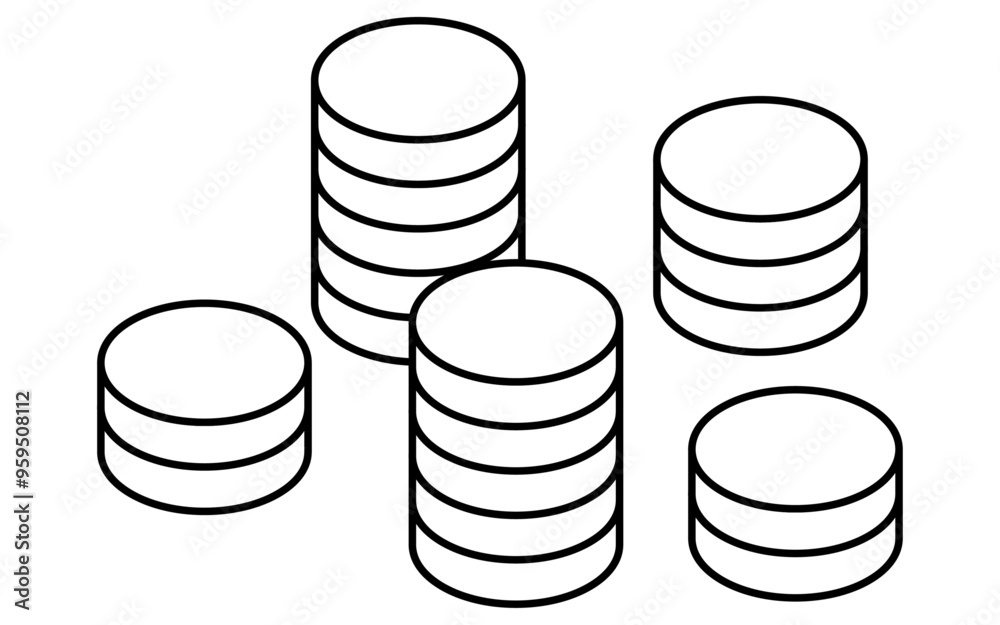 Business goal image, simple line drawing illustration of a three-dimensional coin, isometric Business goal image, simple line drawing illustration of a three-dimensional coin, isometric