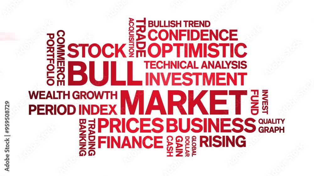 Bull Market animated word cloud;text design animation tag kinetic typography seamless loop. Bull Market animated word cloud;text design animation tag kinetic typography seamless loop.