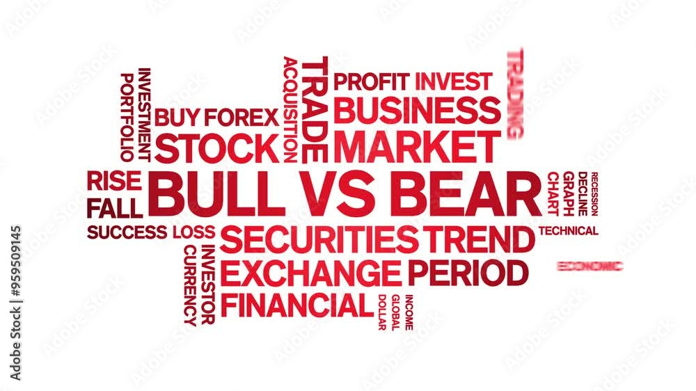 Bull vs Bear animated word cloud;text design animation tag kinetic typography seamless loop. Bull vs Bear animated word cloud;text design animation tag kinetic typography seamless loop.