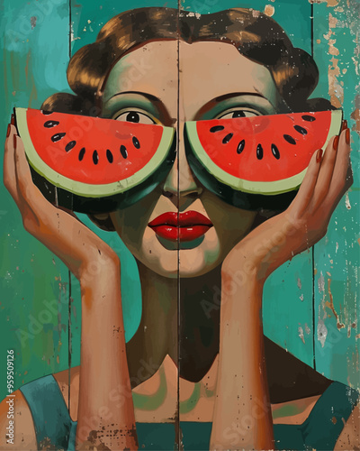 Woman's Face with Watermelon Slices