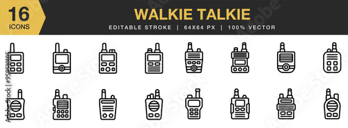 Walkie Talkie icon set. Editable Stroke Icon Collection. Includes Walkie, Talkie, Radio, Frequency, Transmitter, Electronics, and More. Outline icons vector collection.