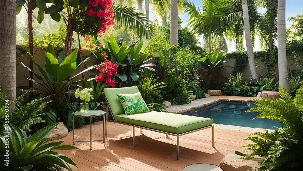 Fototapeta premium The arm chair sofa serves beautifully on the side of the garden
