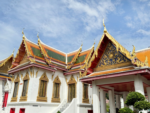 Wat Benchamabophit Dusitwanaram, or commonly known as marble temple, is a famous Buddhist temple carved from white marbles at Dusit District, Bangkok, Thailand. photo