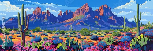 Mountains Arizona. Superstition Mountain Landscape with Vibrant Colors and Cactus Scenery