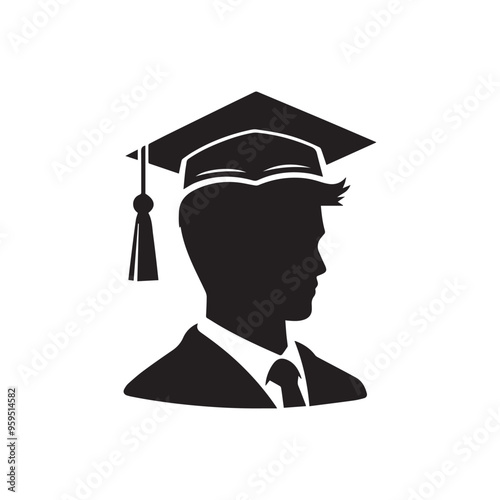 Student wearing graduation hat silhouette. Educational concept element