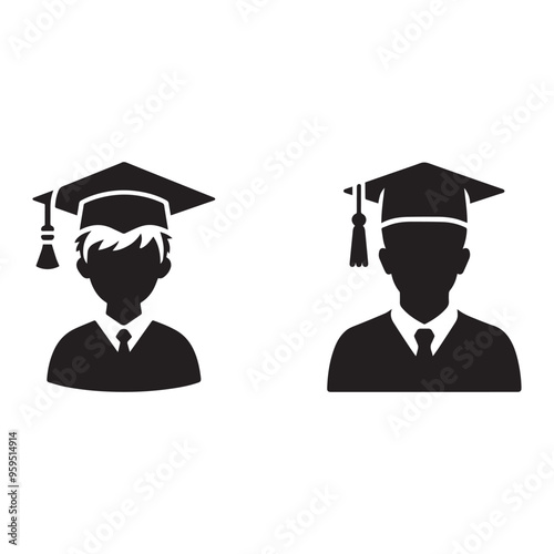 Student wearing graduation hat silhouette. Educational concept element