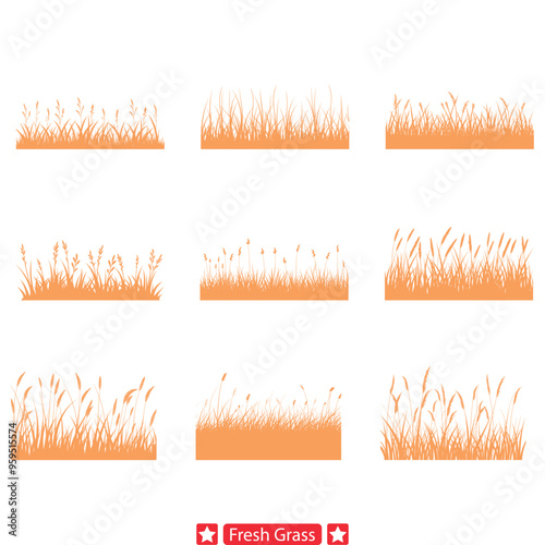 Lush Greenery Collection  Vibrant Fresh Grass Vector Silhouette Set for Nature themed Designs