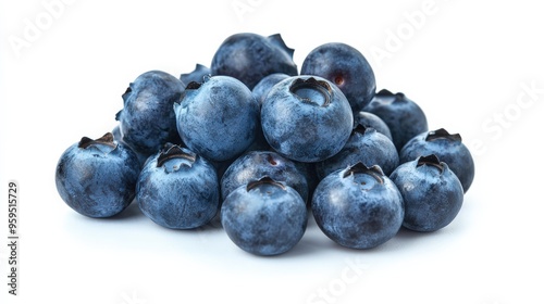 A cluster of blueberries, with a deep blue color, isolated on a white background, showcasing their freshness and export quality