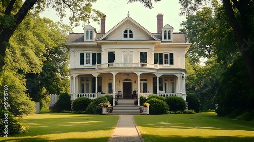 Majestic Colonial-Style Mansion with Symmetrical Facade and Expansive Front Porch