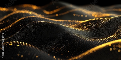 Elegant Abstract Black Waves with Golden Sparkles: Celebrating Cultural Diversity and Freedom. Modern 4K Wallpaper for Luxury Branding, Inclusive Marketing, and End-of-Season Promotions. Versatile Bac