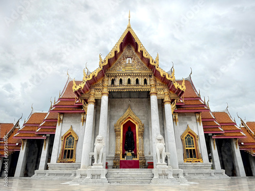 Wat Benchamabophit Dusitwanaram, or commonly known as marble temple, is a famous Buddhist temple carved from white marbles at Dusit District, Bangkok, Thailand. photo