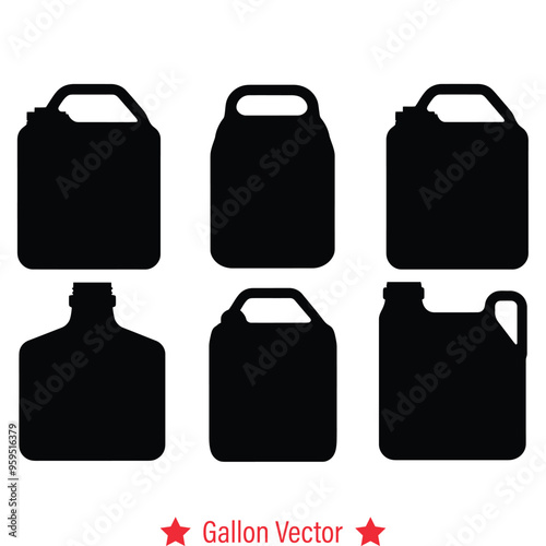 Transform Your Designs with Gallon Vector Silhouette Set  An Array of Container Options for Every Need