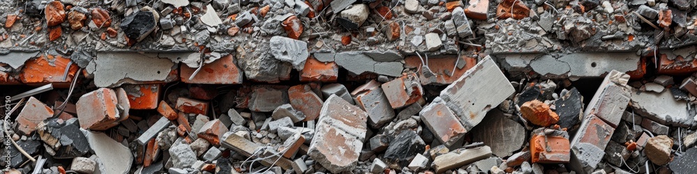 Rubble and Debris from a Demolished Structure Featuring Stone and Brick Rubble and Debris from a Demolished Structure Featuring Stone and Brick