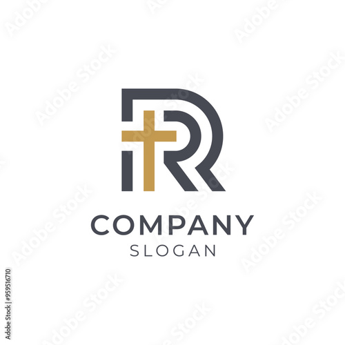 Monogram letter R with cross logo design. RR logo icon