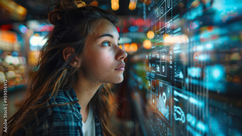 show a photographic scene of a young woman experiencing a rewarding buying process behind her latop show a photographic scene of a young woman experiencing a rewarding buying process behind her latop