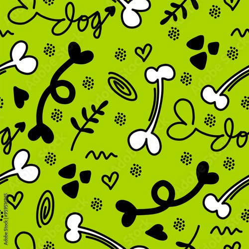 Dog Bone vector dog paw doodle Seamless pattern. Packaging paper design, pet food accessories package.