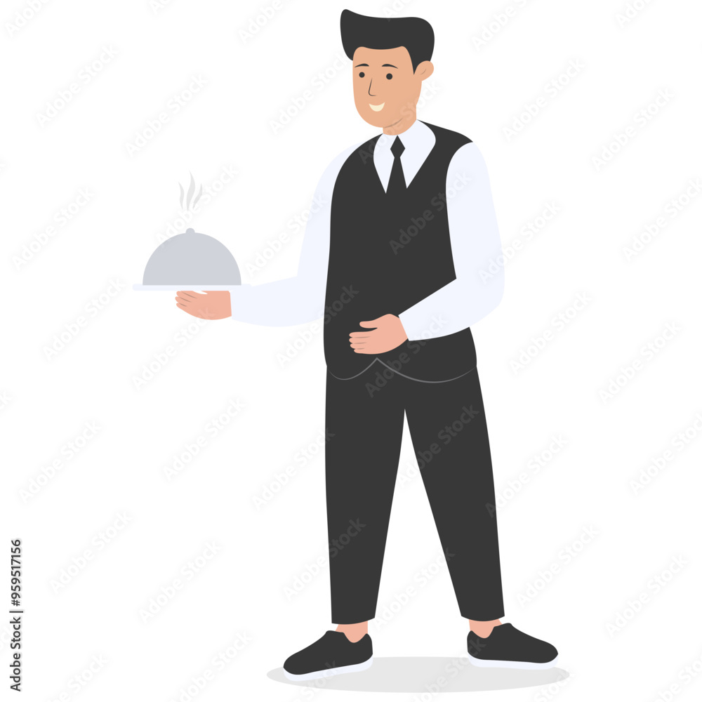 Restaurant Worker Illustration Isolated on White Background. Vector Character in Flat Cartoon Concept. Restaurant Worker Illustration Isolated on White Background. Vector Character in Flat Cartoon Concept.