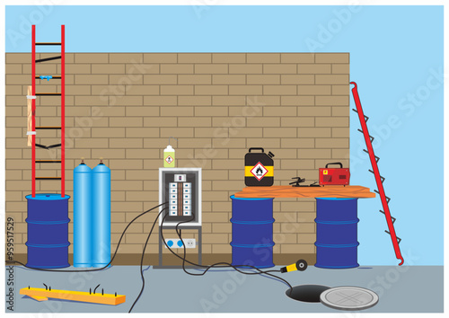 Safety hazard in the workplace vector illustration. Unsafe condition in the site project.