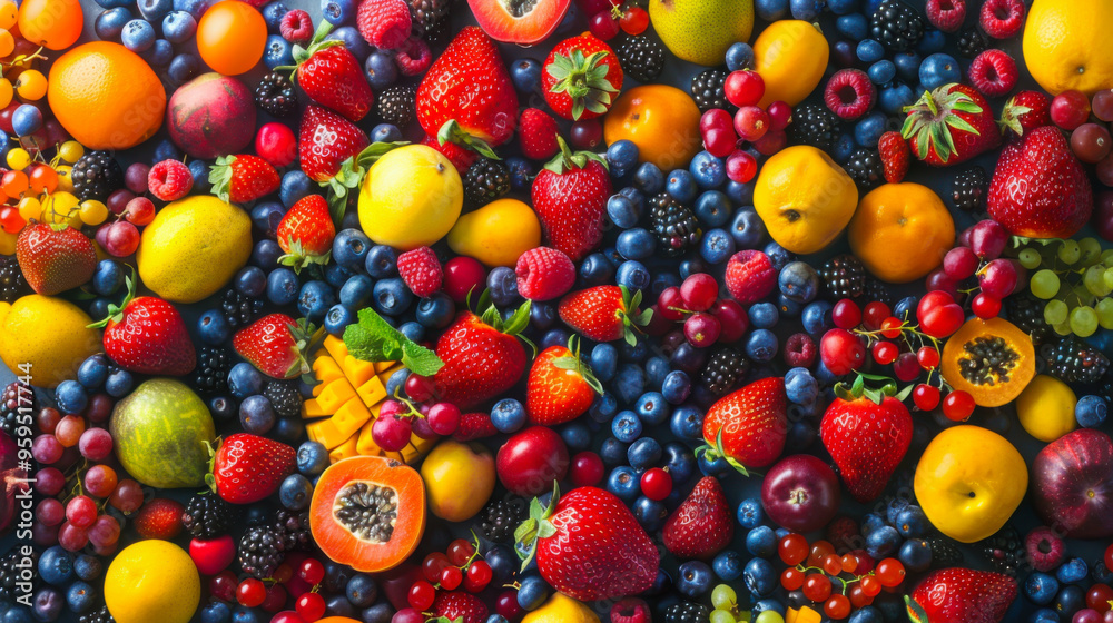 A vibrant array of fresh fruits arranged beautifully, showcasing colors and textures, ideal for health and food themes. A vibrant array of fresh fruits arranged beautifully, showcasing colors and textures, ideal for health and food themes.