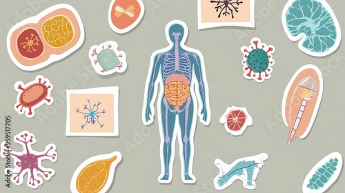 Patients use stickers to indicate TB symptoms on a human body diagram. photo