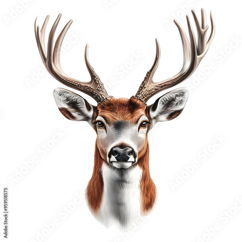 Realistic Deer Head with Antlers Looking Straight Ahead Isolated on Transparent Background photo