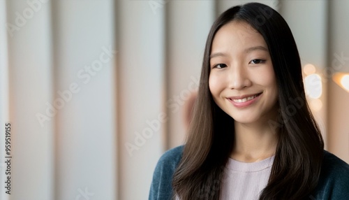 Japanese woman in an outdoor setting, She is wearing light, casual clothing, and her expression exudes warmth and positivity, lifestyle, happiness, travel, a happy, smiling Japanese woman