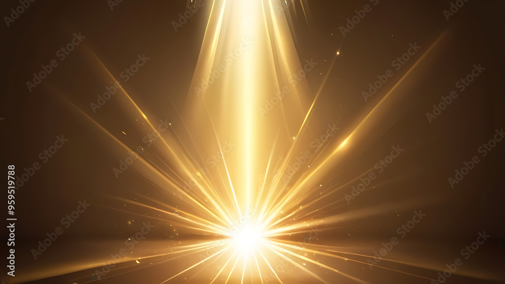 The effect of a bright golden flash of light on a transparent background with rays and glare. Light yellow light blur effect.