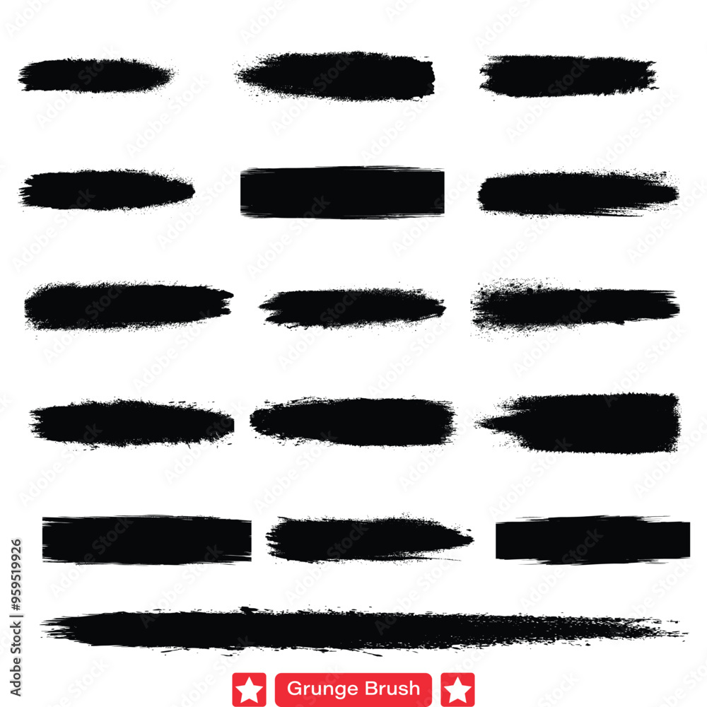 Inked Impressions Grunge Brush Vector Silhouettes Set with Character Inked Impressions Grunge Brush Vector Silhouettes Set with Character