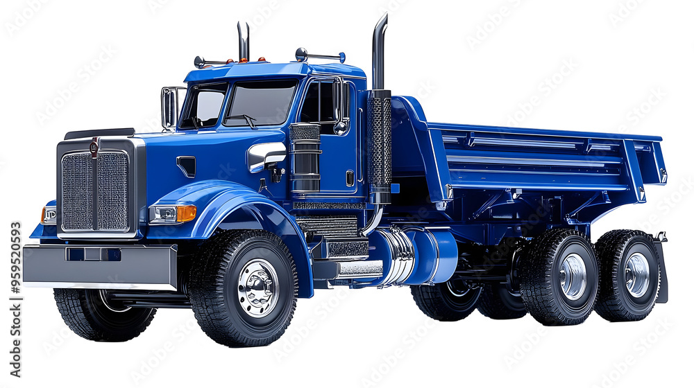Blue Dump Truck with Chrome Accents Isolated on a Transparent Background Blue Dump Truck with Chrome Accents Isolated on a Transparent Background