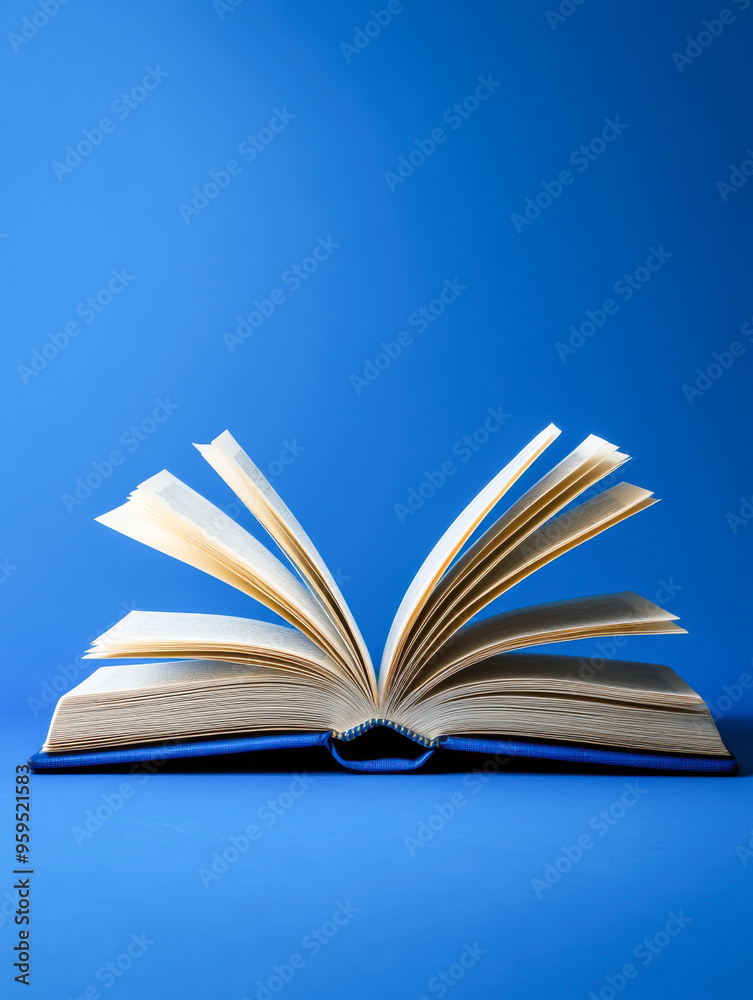 Naklejka premium Open book on blue background