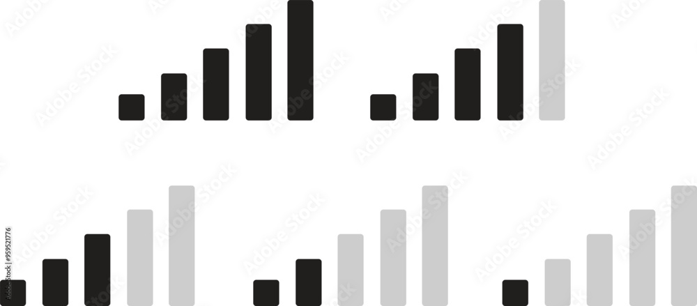 Set of Signal strength level Flat icons vectors pictogram graphic, mobile antenna connection quality low high symbols signs. Cellular network transmission image isolated on transparent background. Set of Signal strength level Flat icons vectors pictogram graphic, mobile antenna connection quality low high symbols signs. Cellular network transmission image isolated on transparent background.