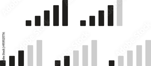 Set of Signal strength level Flat icons vectors pictogram graphic, mobile antenna connection quality low high symbols signs. Cellular network transmission image isolated on transparent background.