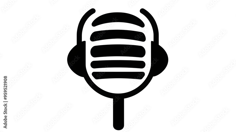 Black and white microphone icon with headphones set isolated on ...