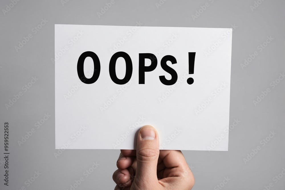 Hand holding oops! sign with apology message Hand holding oops! sign with apology message