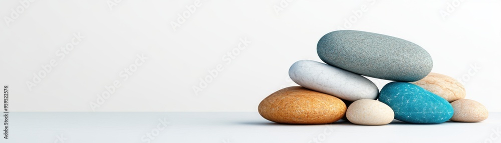 Zenith of Serenity: A balanced stack of smooth, colorful pebbles on a pristine white background, embodying tranquility and mindfulness. Zenith of Serenity: A balanced stack of smooth, colorful pebbles on a pristine white background, embodying tranquility and mindfulness.