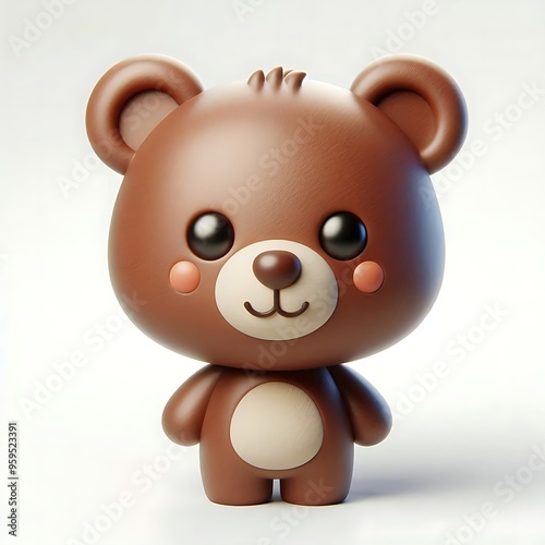 3d render cartoon of a cute brown teddy bear sitting isolated on white background, wild animal character concept