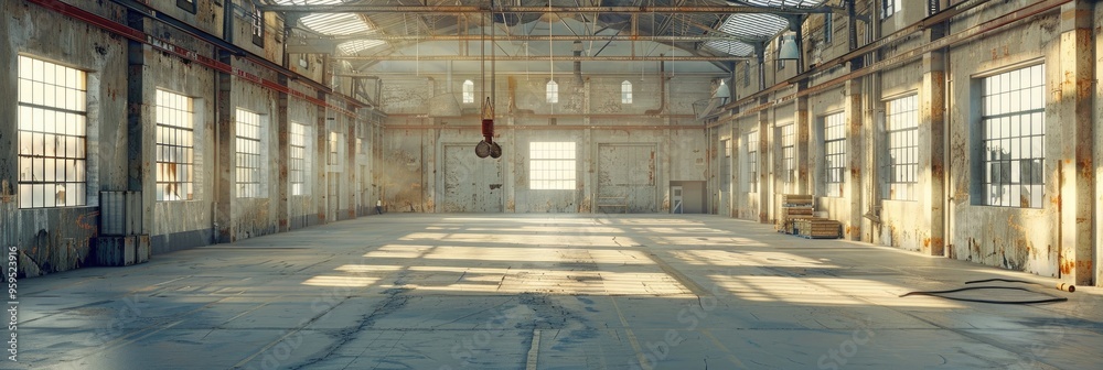 Fototapeta premium Interior of an Unoccupied Storage Facility Featuring a Crane Hook