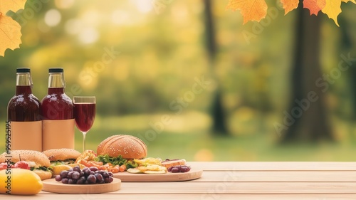 Labor Day park picnic, traditional food, flat design illustration