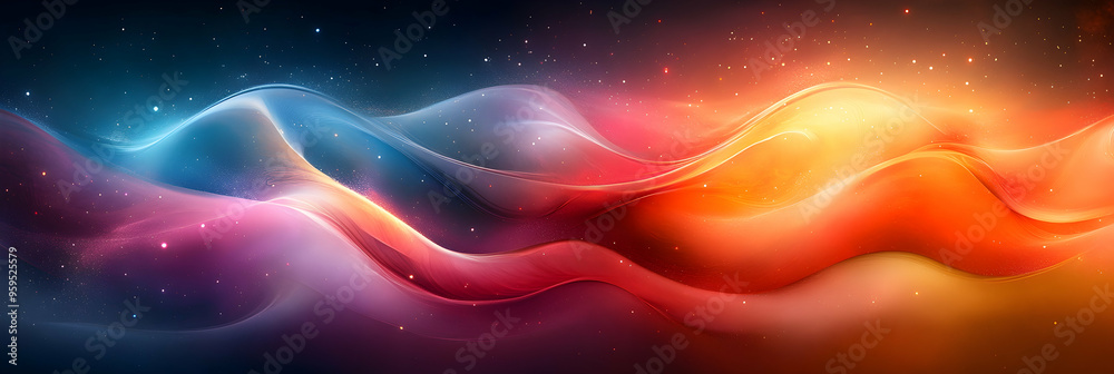 Abstract Background with Colorful Waves and Glowing Particles Abstract Background with Colorful Waves and Glowing Particles