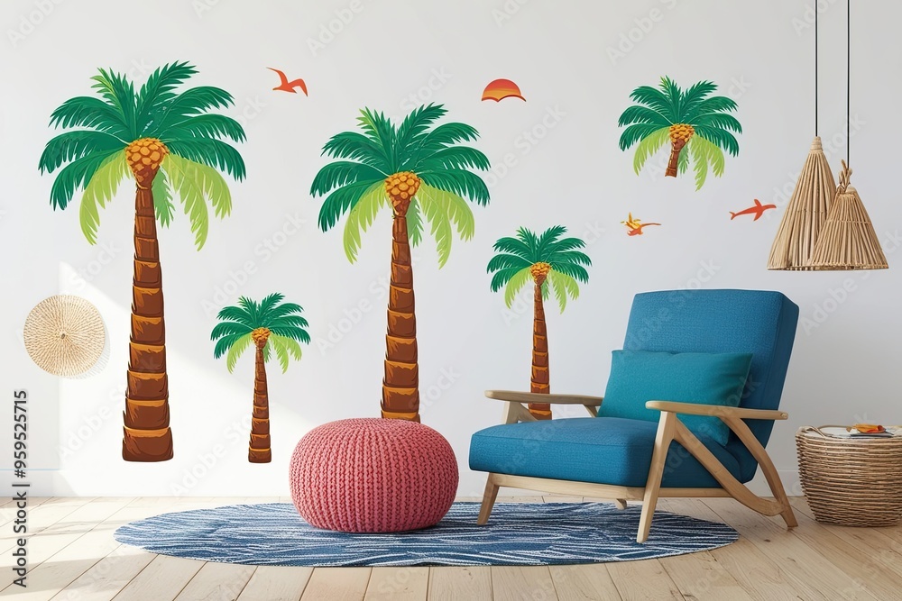 Obraz premium Fun Tropical Palm Tree Stickers for Beach Vacation Fun